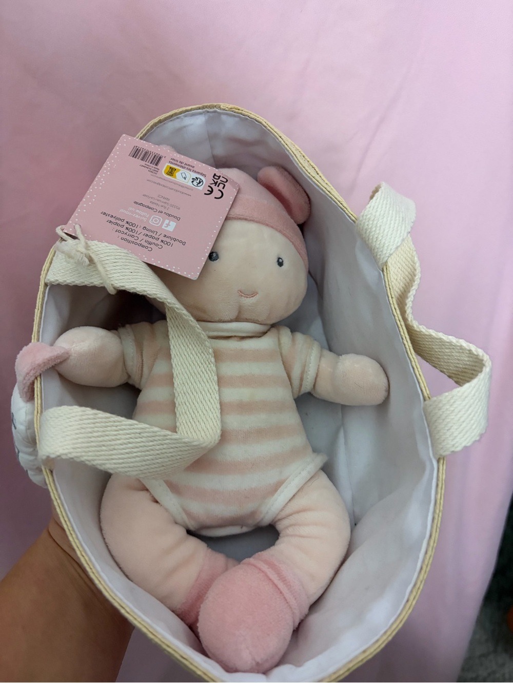 Doudou et Compagnie Jolijou Fabric Baby Doll with Carrier
